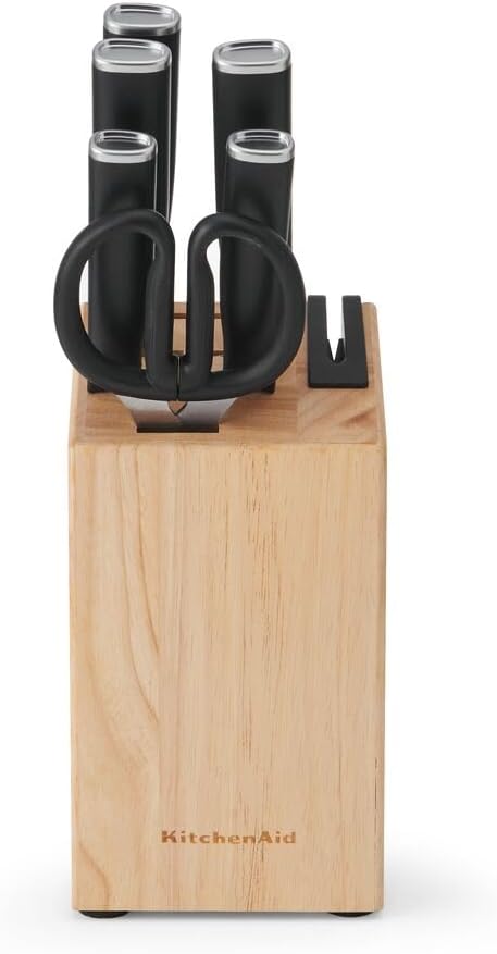 KitchenAid Classic 7-Piece Natural Knife Block Set with Built-In Sharpener, High-Carbon Japanese Stainless Steel Knives, Black