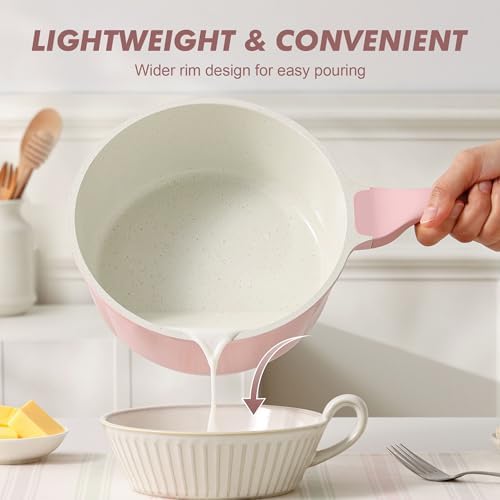 SENSARTE 2QT Ceramic Nonstick Saucepan with Lid, PTFE/PFAS Free, Pink