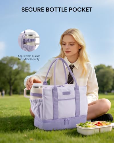LOVEVOOK Insulated Lunch Bag Women with Triple Compartments & Bottle Holder