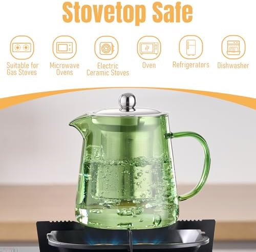 PARACITY Tea Kettle with Infuser, Glass Teapot Stovetop, 18.6 fl oz, 550 ml