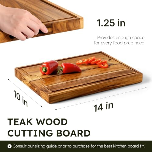 14 x 10 in Teak Cutting Board, Butcher Block with Juice Groove