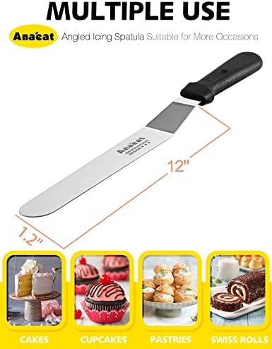 Anaeat Icing Spatula, Professional Cake Angled Offset Spatula with 12" Stainless Steel Blade - Thickened Frosting Knife with Durable Plastic Handle for Cake Decorating, Pastry & Baking