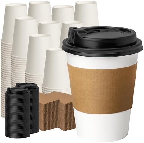 YEEHAW 12 oz 500 Pack Disposable Coffee Cups with Lids & Sleeves