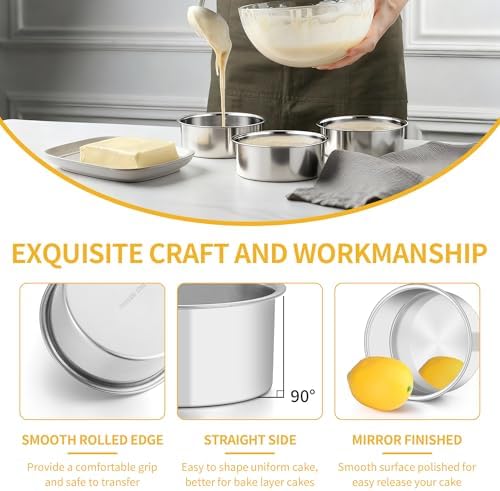 TeamFar 5 Inch Cake Pan Set of 3, Stainless Steel Small Layer Cake Pans Tin
