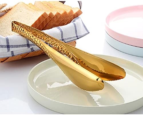 2 Pack 8 Inch Gold Salad Tongs Serving Tongs 8 Inch Stainless Steel Cooking Utensils Non-slip & Easy Grip Metal Tongs Small Tongs for Serving Appetizers Buffet Dessert Table