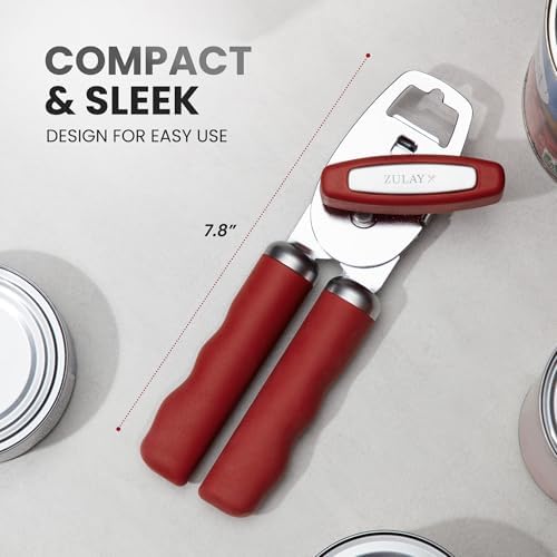 Zulay Kitchen Manual Can Opener Heavy Duty Patented Stainless Steel, Red
