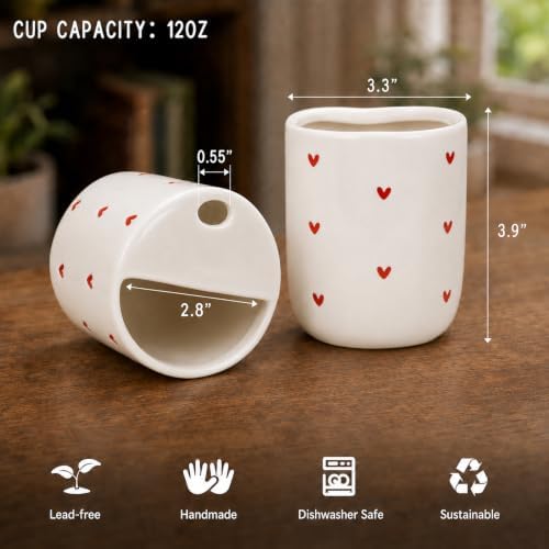 Ceramic Coffee Mug with Silicone Sleeve, 12oz Heart Coffee Cup