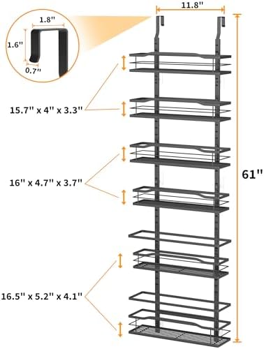Moforoco 6-Tier Over The Door Pantry Organizer, Pantry Organization and Storage, Black Hanging Basket Cabinet Door Wall Spice Rack Shelves, Home & Kitchen Laundry Room Bathroom Essentials accessories