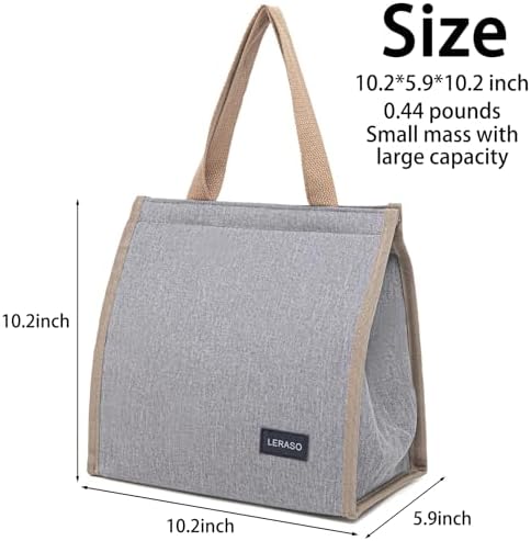 Insulated Lunch Bag for Work, 10.2"x5.9"x10.2" Oxford Waterproof Lunch Tote, Thermal Lunch Box for Office, Picnic & Outdoor, Grey Canvas Tote Bag