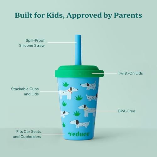 REDUCE GoGo's Kids 5-Pack 12oz Tumbler Cups with Lids & Spill-Proof Straws