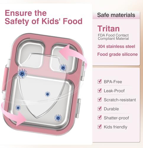 HOMEKOL Stainless Steel Bento Lunch Box, Pink, 3.3Cups