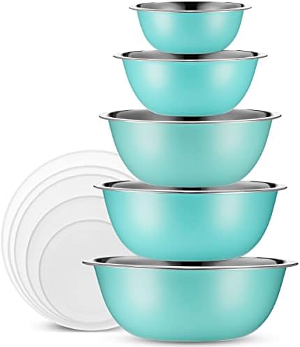 10-Piece Stainless Steel Mixing Bowl Set with Lids for Food Prep & Storage