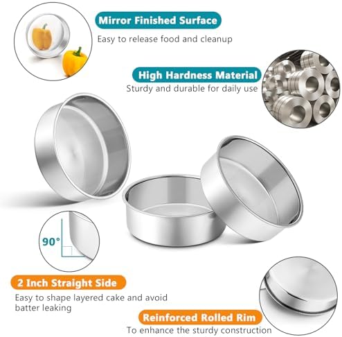 P&P CHEF 5 Inch Cake Pan Set of 4, Stainless Steel Round Cake Pans Tins