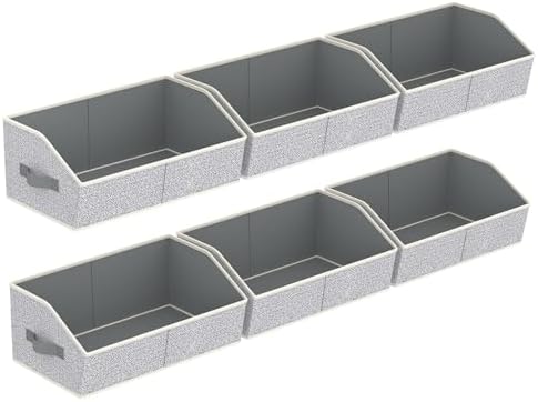 Homsorout Storage Bins for Shelves - Large Trapezoid Closet Shelf Organizer, Fabric Organization Bins with Handles, Storage Baskets for Clothes, Towel, Purse, 6 Pack, Light Gray