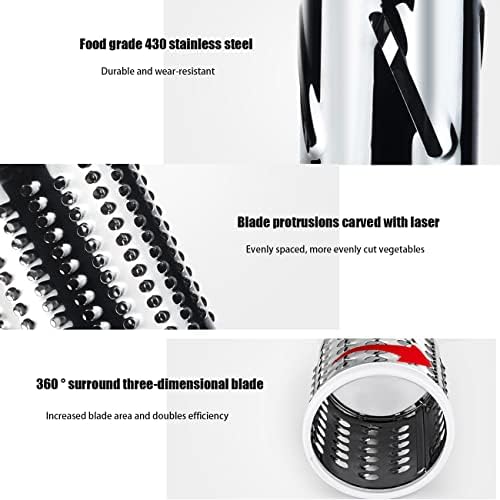 Handheld Rotary Cheese Grater Shredder- 3 Interchangeable Stainless Steel Drum Blades Manual Round Mandolin Vegetable Slicer Nut Grinder with Upgraded Strong Suction Base & Free Sharp Peeler, White