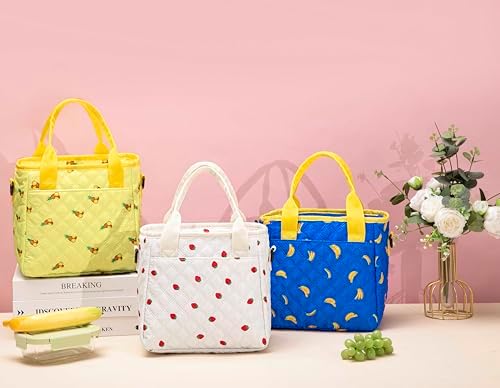 TuErCao Cute Banana Lunch Box for Women Lunch Bags for Work Small Insulated LunchBag for Picnic Travel Shopping, Portable Lightweight Ultrasonic Soft Touch LunchTote for Young Ladies