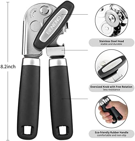 Beneno Heavy Duty Hand Can Opener Manual with Magnet Lid Remover, Black