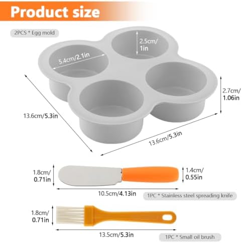 2 Pack Silicone Egg Bite Molds with 1 Spatula & 1 Brush, 4 Cups Silicone Air Fryer Baking Pan Non-Stick for Egg Bites, Cupcake, Tart, Frittata, Quiche, Muffins, Cornbread