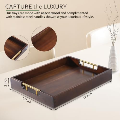 Joy&Grace Acacia Wood Ottoman Tray with Handles 17" x 13"