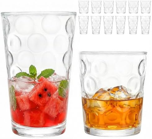 Moretoes Circle Drinking Glasses Set of 12 Clear Water Glass Cups