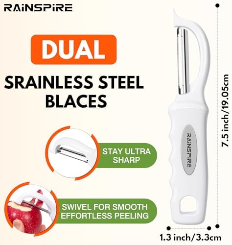Rainspire Vegetable Peeler Potato Peelers for Kitchen, Sharp Stainless Steel Blades Veggie, Comfortable Handle Fruit Peeler, Carrot Peeler Apple Peeler Dishwasher Safe, White, 1-Pack