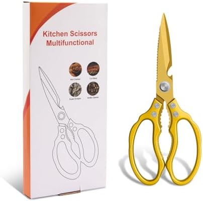 CGBE Kitchen Scissors, Multi-Purpose Kitchen Shears, Heavy Duty Dishwasher Safe Food Scissors for Chicken, Poultry, Fish, Meat & Herbs with Non-Slip Grips - ALL Gold