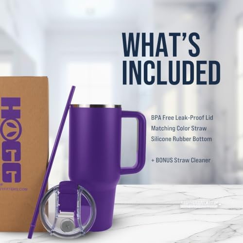 Hogg Big Swig 40oz Tumbler with Handle and Straw - Purple, 40 oz Tumbler, Insulated Cup with Handle, 40oz Water Bottle with Straw, Thermal Cups, Leak Proof Lid, Travel Mugs, Stainless Steel