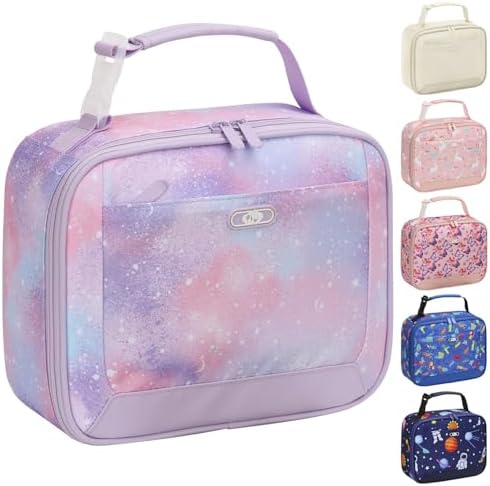 Tenot Lunch Box Kids Insulated Lunch Tote Bag Light Purple Starry Sky