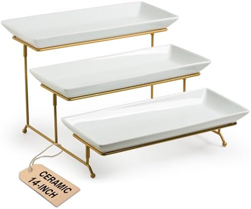 LAUCHUH Large 3 Tier Serving Stand Porcelain Tiered Serving Trays for Party
