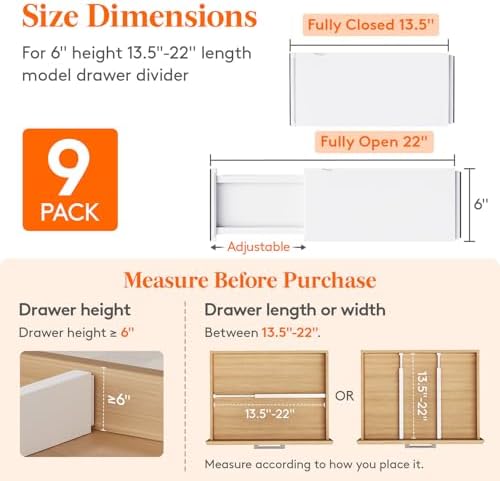 Lifewit 6" Tall Upgrade Drawer Dividers, Adjustable Deep Drawer Organizer