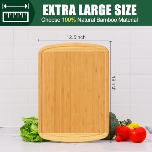 Homaxy Extra Large Bamboo Cutting Boards for Kitchen, 18x12.5", Two-Tone