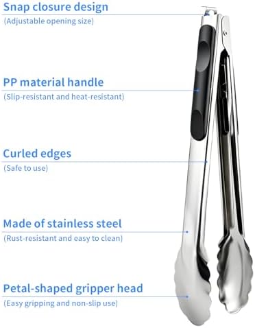 2 Pcs 9/12 Inch Kitchen Tongs for Cooking, BBQ & Salad