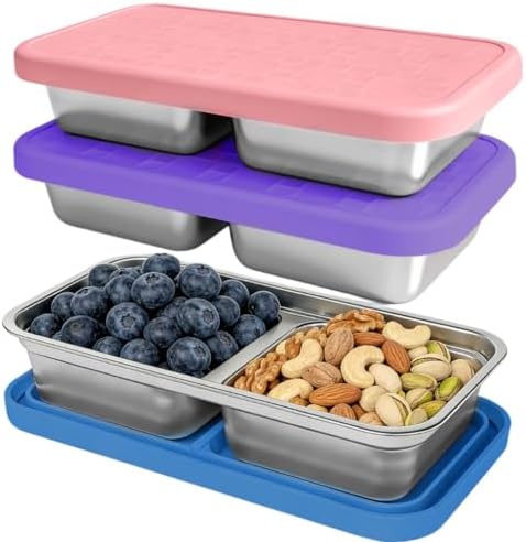 15 oz Snack Containers for Kids, Stainless Steel Lunch Box 3 Pack