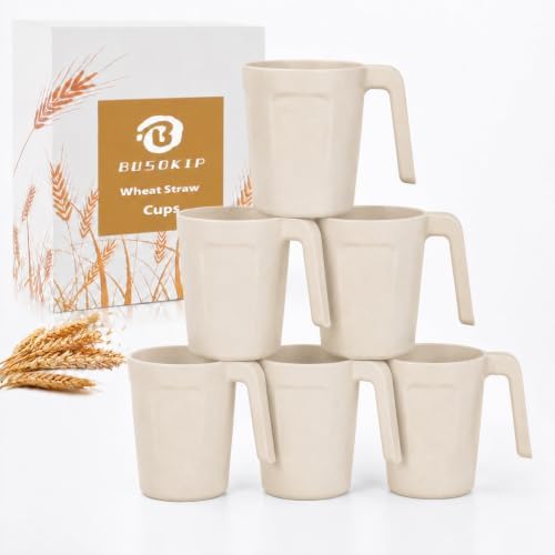 16 oz Coffee Mugs Set of 6, Wheat Straw Cups with Handle - Beige