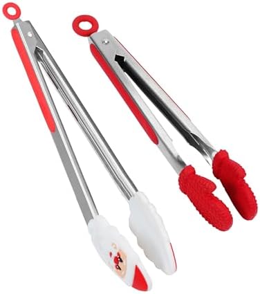 Kitchen Tongs, Food-Grade Silicone Tips with Christmas Design