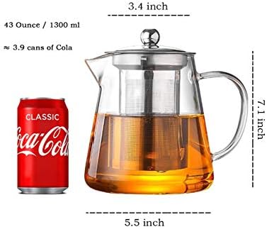 TMOST Glass Teapot with Infuser Tea Pot 1300ml/43oz Tea Kettle Stovetop Safe Blooming and Loose Leaf Tea Maker Set (43oz/ 1300ml)