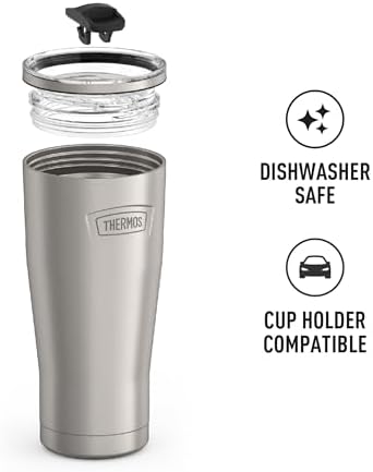 THERMOS Icon Series 24oz Stainless Steel Tumbler with Slide Lock Lid, Leakproof, Fits Cupholder, Dishwasher Safe, Griptec™ Non‑Slip Base, Keeps Drinks Hot 6 Hrs/Cold 22 Hrs, Matte Stainless Steel