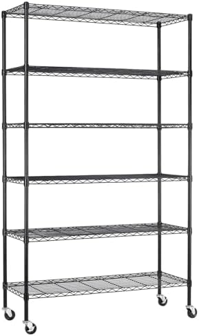 BestOffice | 6-Tier Wire Shelf with Wheels | 45" x 18" x 82" | Black