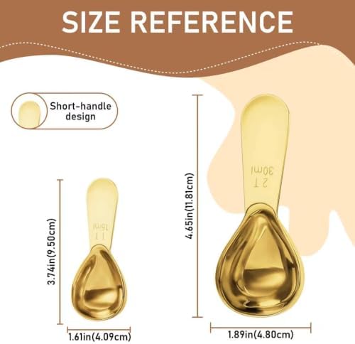 2 Pack Gold Coffee Scoop Set, 1 & 2 Tbsp Stainless Steel for Coffee Bar