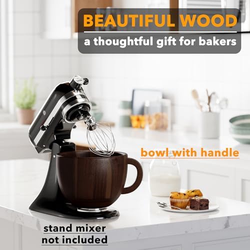 SpaceAid Wooden Bowl with Handle, Kitchen Space Aid Acacia Wood Mixing Bowls Holder for Stand Mixer, Compatible with 4.5 & 5 QT Tilt-Head Models Kitchen, Dark Wood