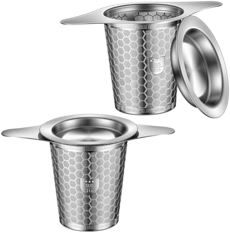 2Pack Tea Infuser Strainers, 316 Stainless Steel Loose Leaf Tea Strainer Stepper with Double Handles, Extra Fine Mesh Ball Infusers, Diffuser Holder Filter for Mugs