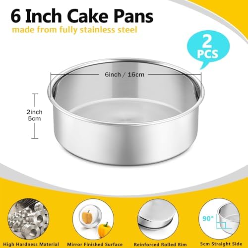 P&P CHEF 6 Inch Cake Pan Set of 2, Stainless Steel Round Baking Cake Pans