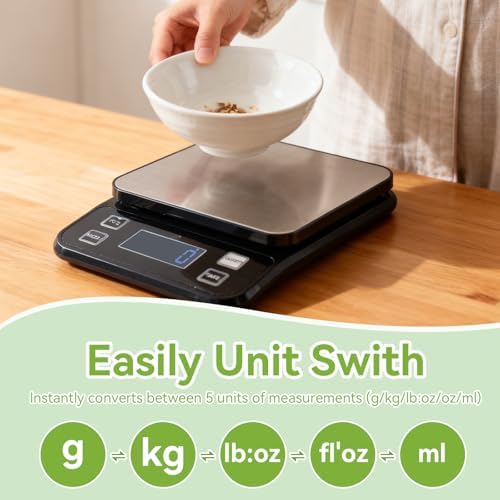 IP67 Waterproof Kitchen Scale, 5kg/11lb Capacity 0.1g Precision, Kitchen Scales Digital Weight Grams and Ounces,Battery Powered with 5 Units Conversion - Food Scales for Kitchen Essentials
