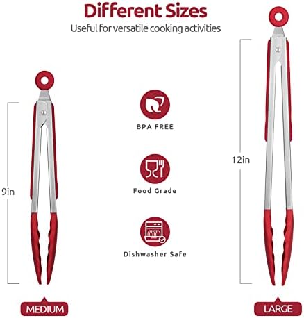 U-Taste Kitchen Tong for Cooking, 600ºF Heat-Resistant Silicone, 2Pcs/Red