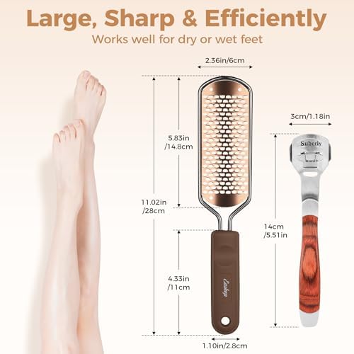 Foot File Foot Scrubber Pedicure - Callus Remover for Feet Easkep Professional Grater Rasp Foot Scraper Corns Callous Removers Cracked Dead Skin Remover for Dry and Wet Feet (Golden Set)