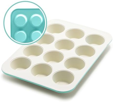 GreenLife 12 Cup Ceramic Nonstick Muffin Pan, Turquoise