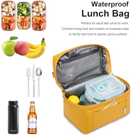 NOL Insulated Lunch Bags for Women Cooler Bag Lightweight Nylon Waterproof Lunch Box for Work Small Earth-yellow 4L