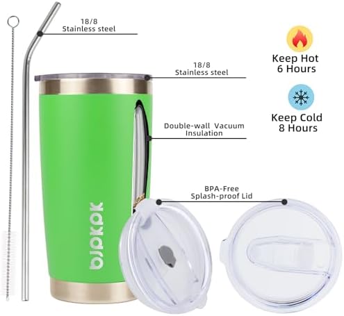 BJPKPK 20 oz Coffee Tumbler with Lid, Straw, Insulated Stainless Steel Mug