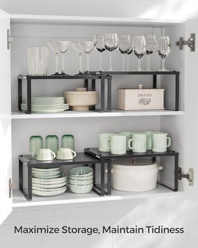 SONGMICS Set of 2 Metal Spice Racks, Stackable Expandable Shelf Risers