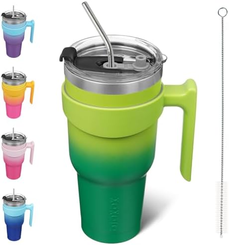 BJPKPK 40 oz Tumbler with Handle & Straw, Insulated Stainless Steel Mug